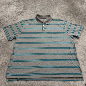The Foundry Supply Co Polo Shirt Mens 3XL Gray Teal Striped Short Sleeve Casual